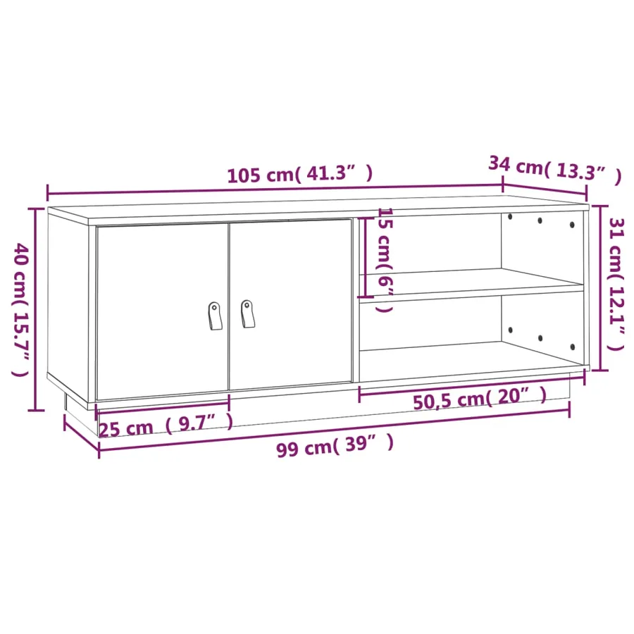 Meuble TV Marron miel 105x34x40 cm Bois de pin massif - 11