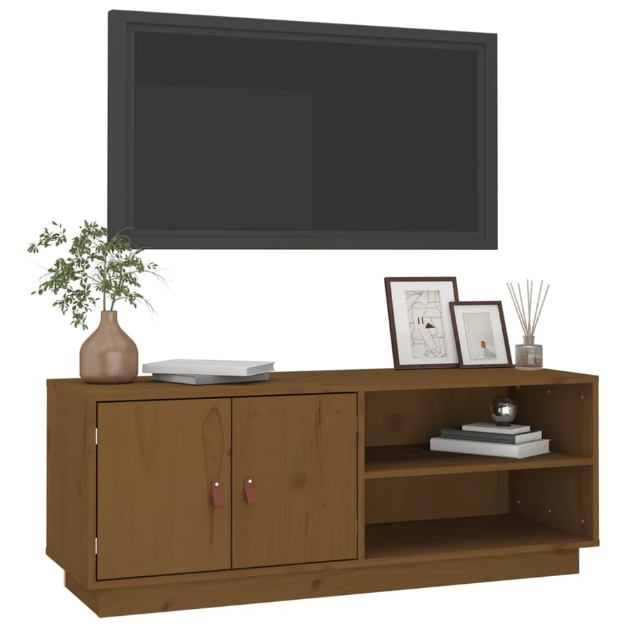 Meuble TV Marron miel 105x34x40 cm Bois de pin massif - 4