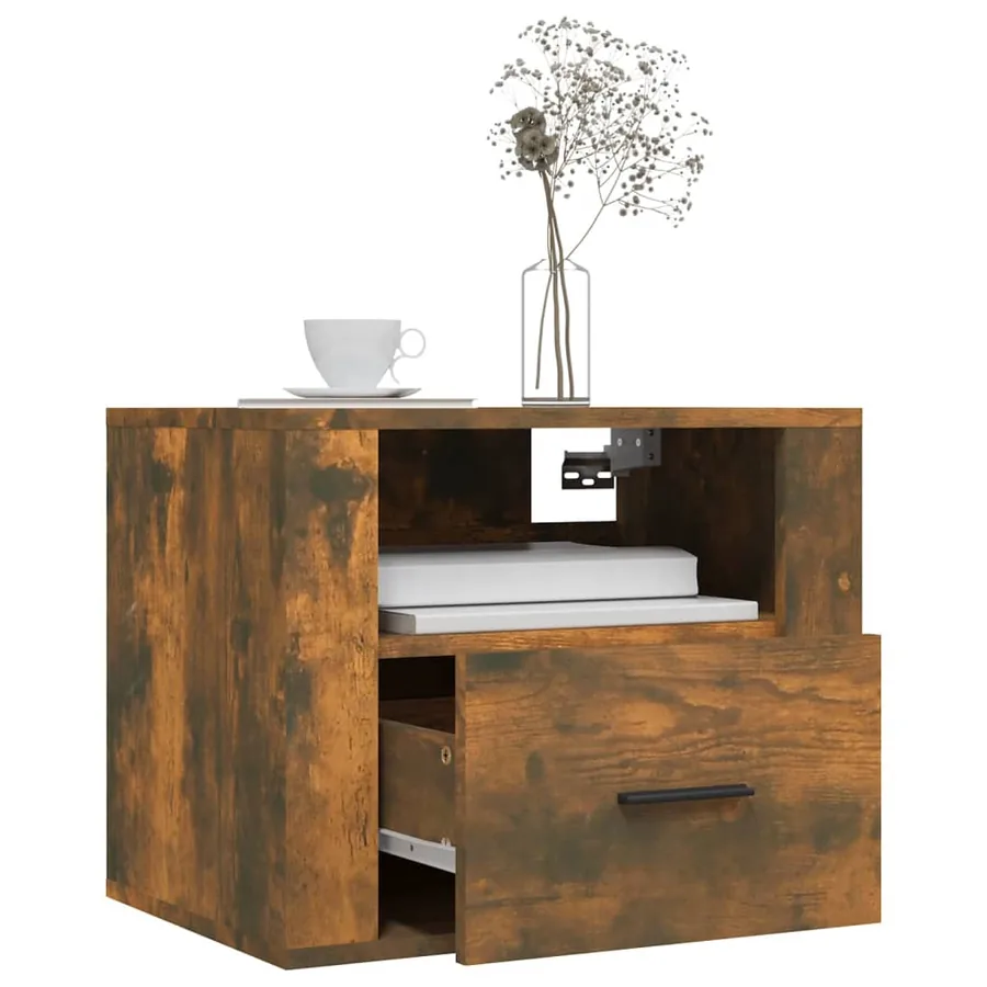 Table de chevet murale Chêne fumé 50x36x40 cm - 4