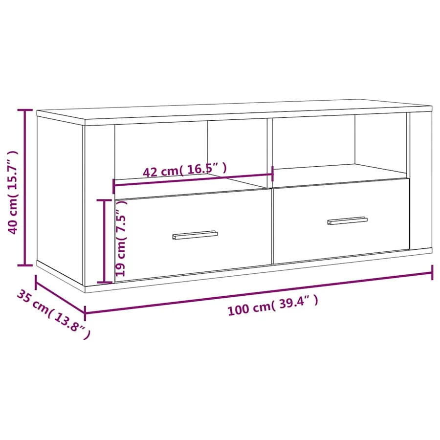 Meuble TV Gris béton 100x35x40 cm Bois d'ingénierie - 10