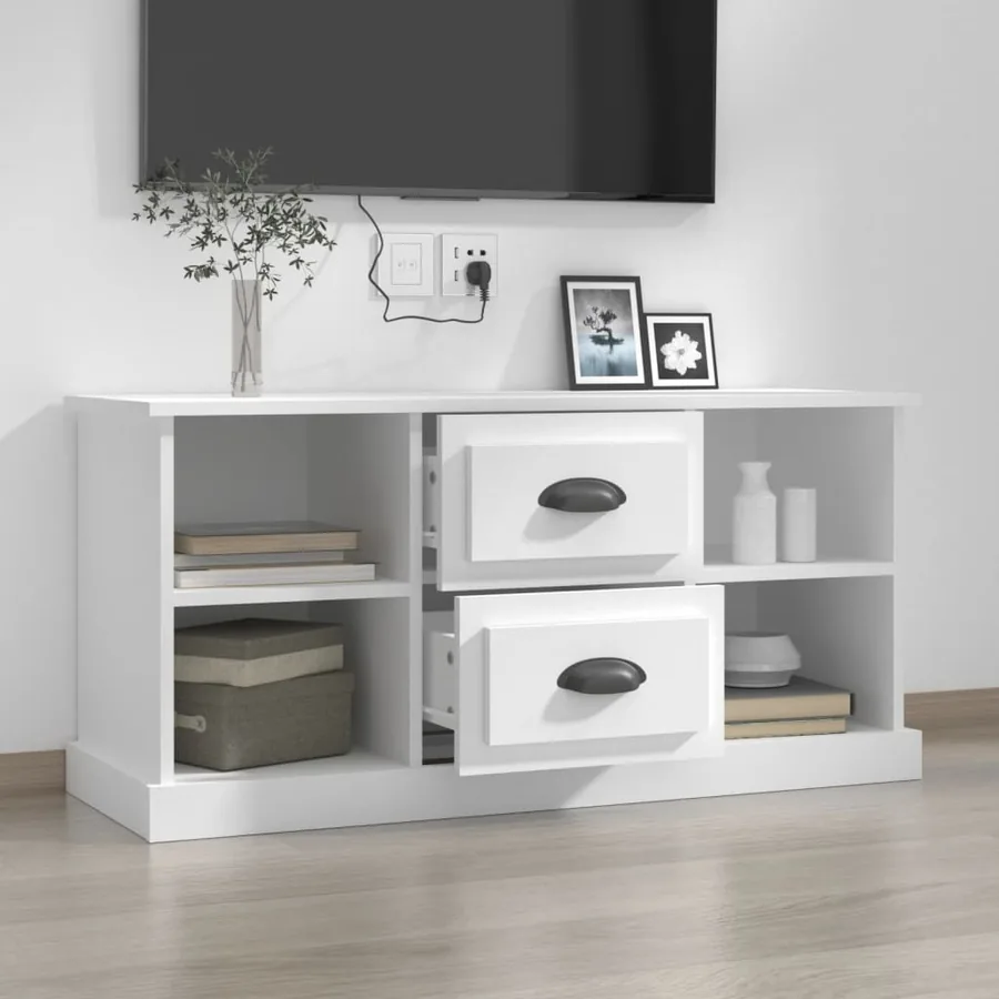 Meuble TV blanc 99,5x35,5x48 cm bois d'ingénierie - 3