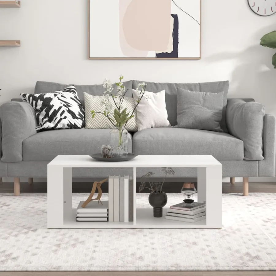 Table basse Blanc 100x50x36 cm Bois d'ingénierie - 3