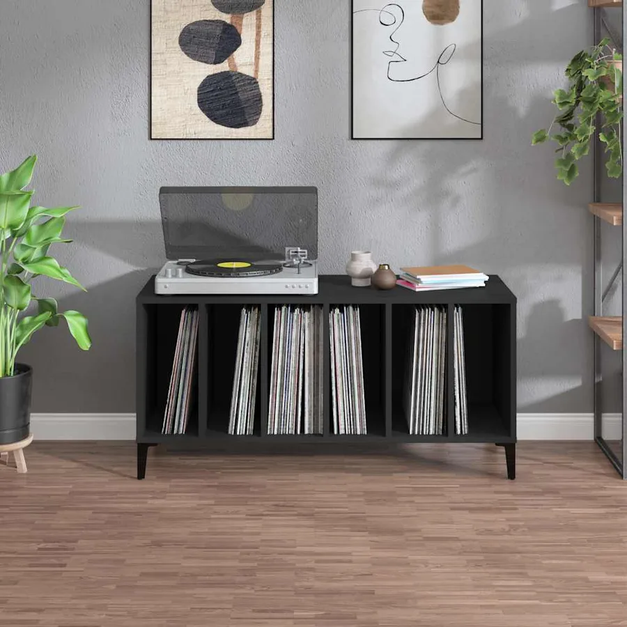 Armoire à disques noir 100x38x48 cm bois d'ingénierie - 3