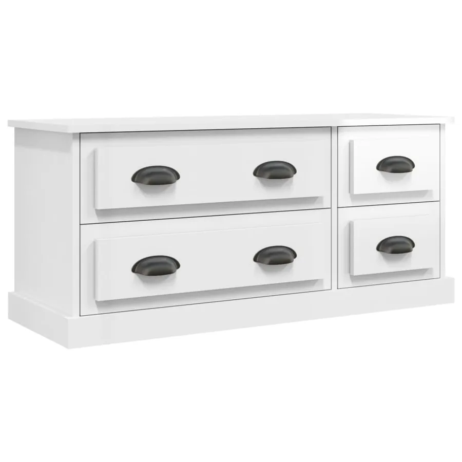 Meuble TV blanc brillant 100x35,5x45 cm bois d'ingénierie - 2