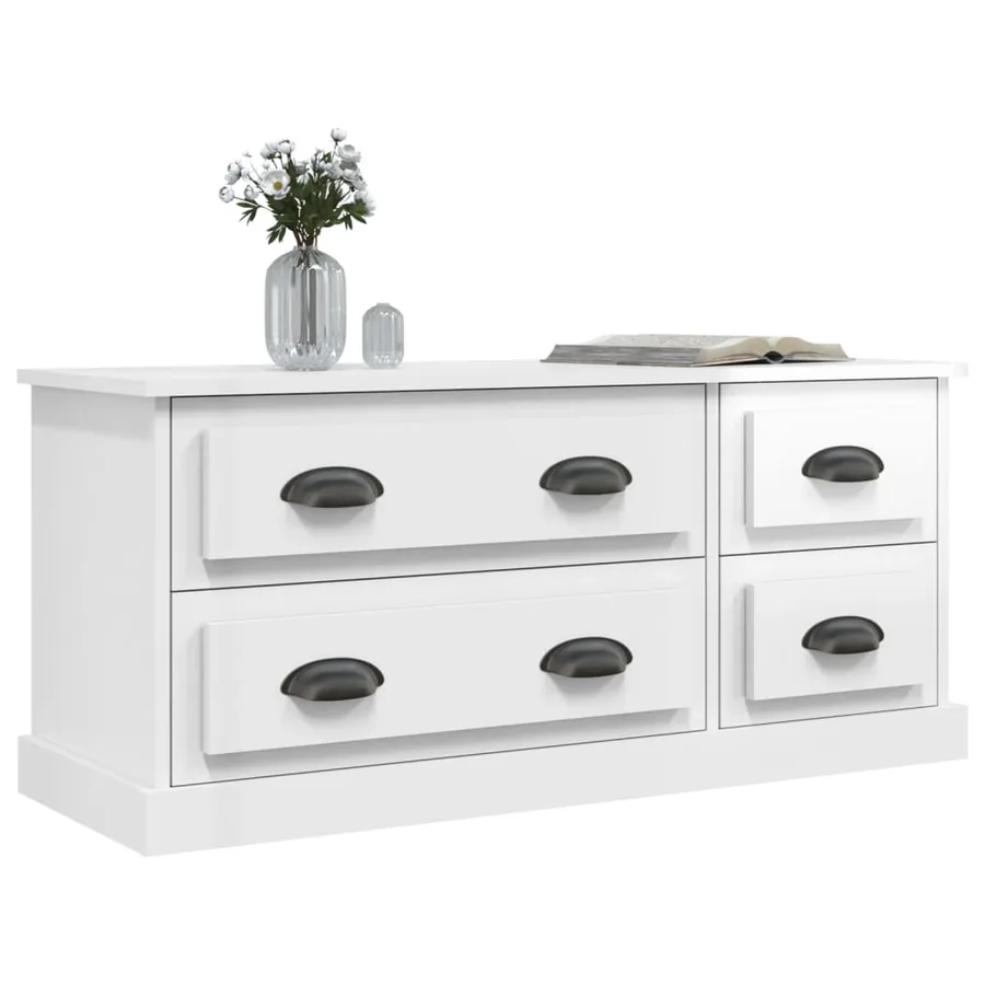 Meuble TV blanc brillant 100x35,5x45 cm bois d'ingénierie - 4