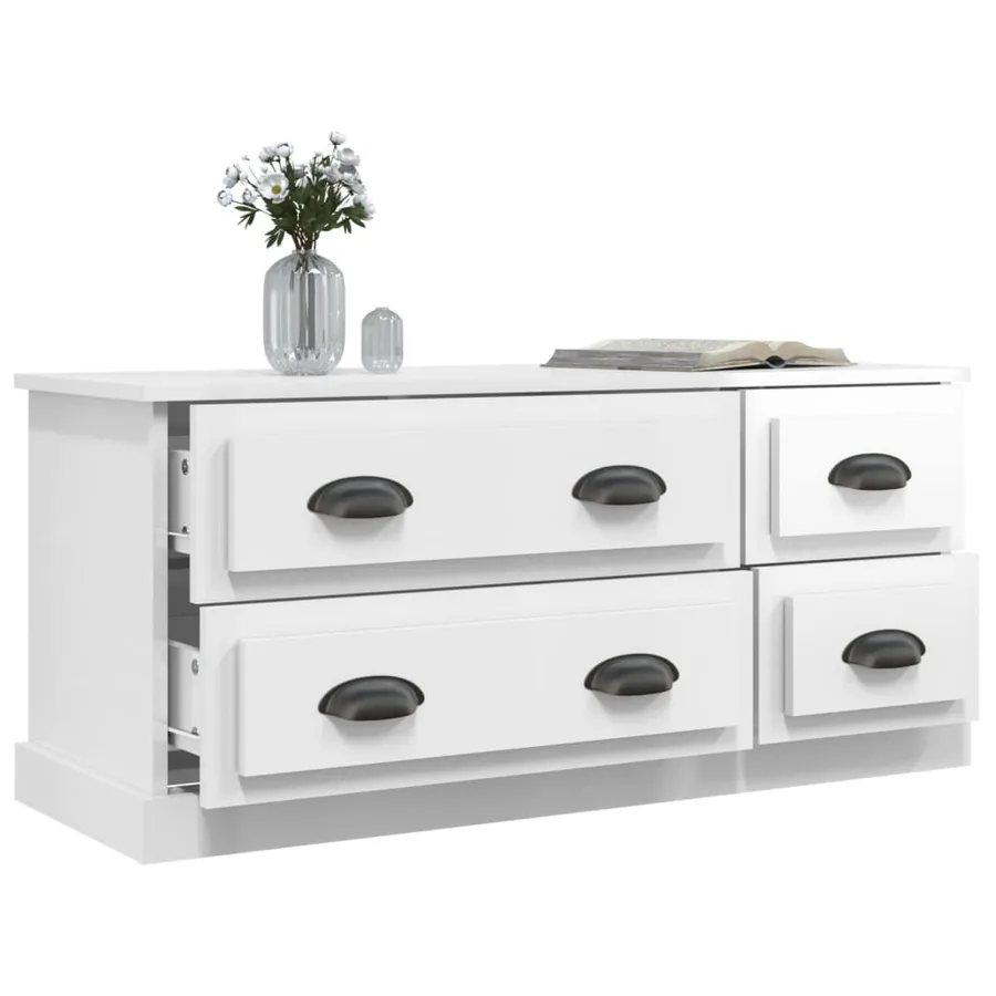 Meuble TV blanc brillant 100x35,5x45 cm bois d'ingénierie - 5