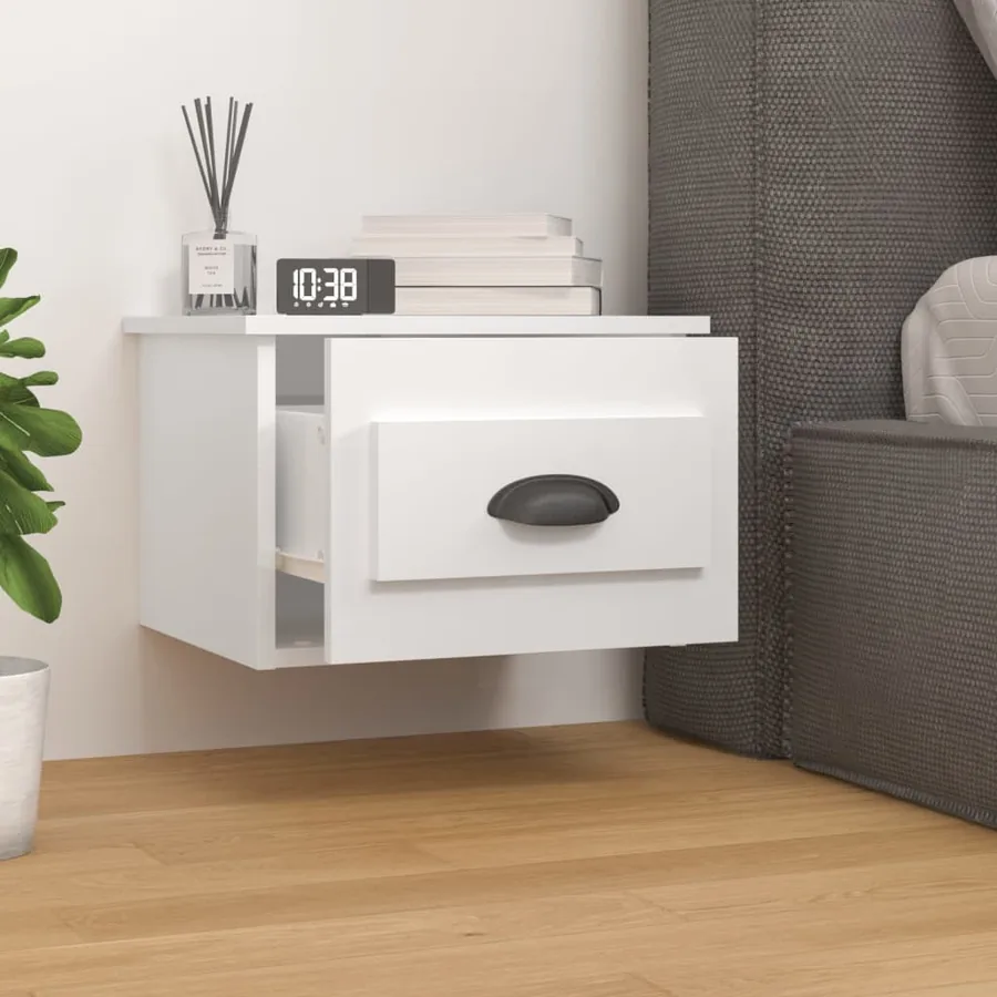 Table de chevet murale blanc brillant 41,5x36x28 cm - 3