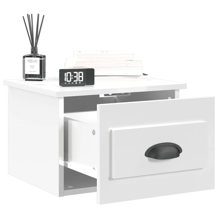 Table de chevet murale blanc brillant 41,5x36x28 cm - 4
