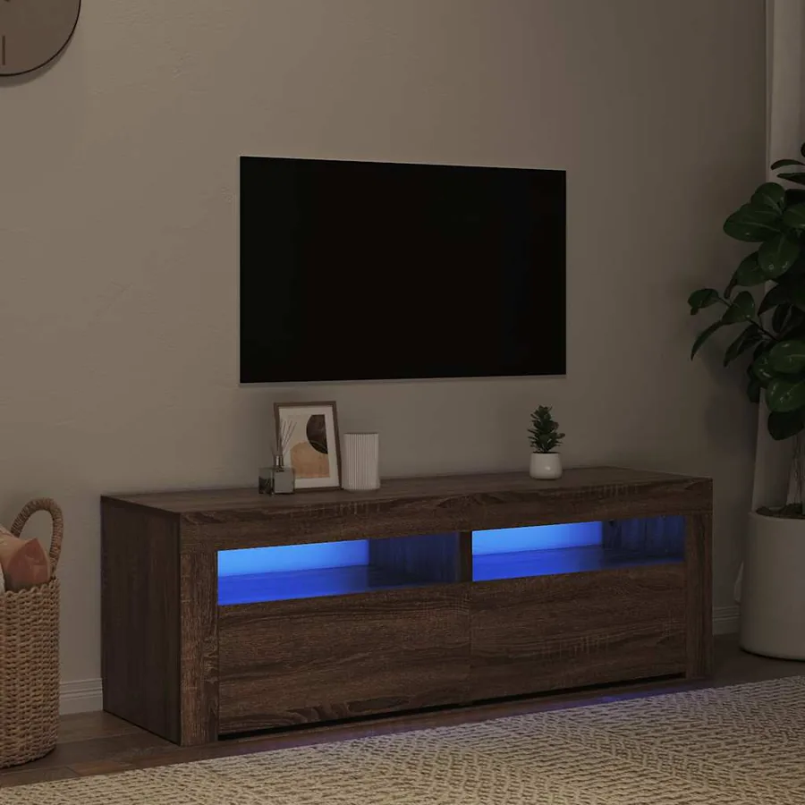 Meuble TV avec lumières LED chêne marron 120x35x40 cm - 5