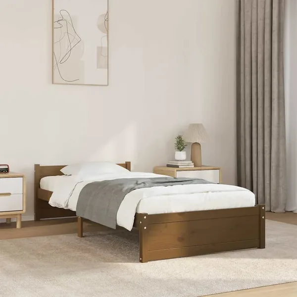 Cadre de lit sans matelas marron miel bois massif 75x190 cm