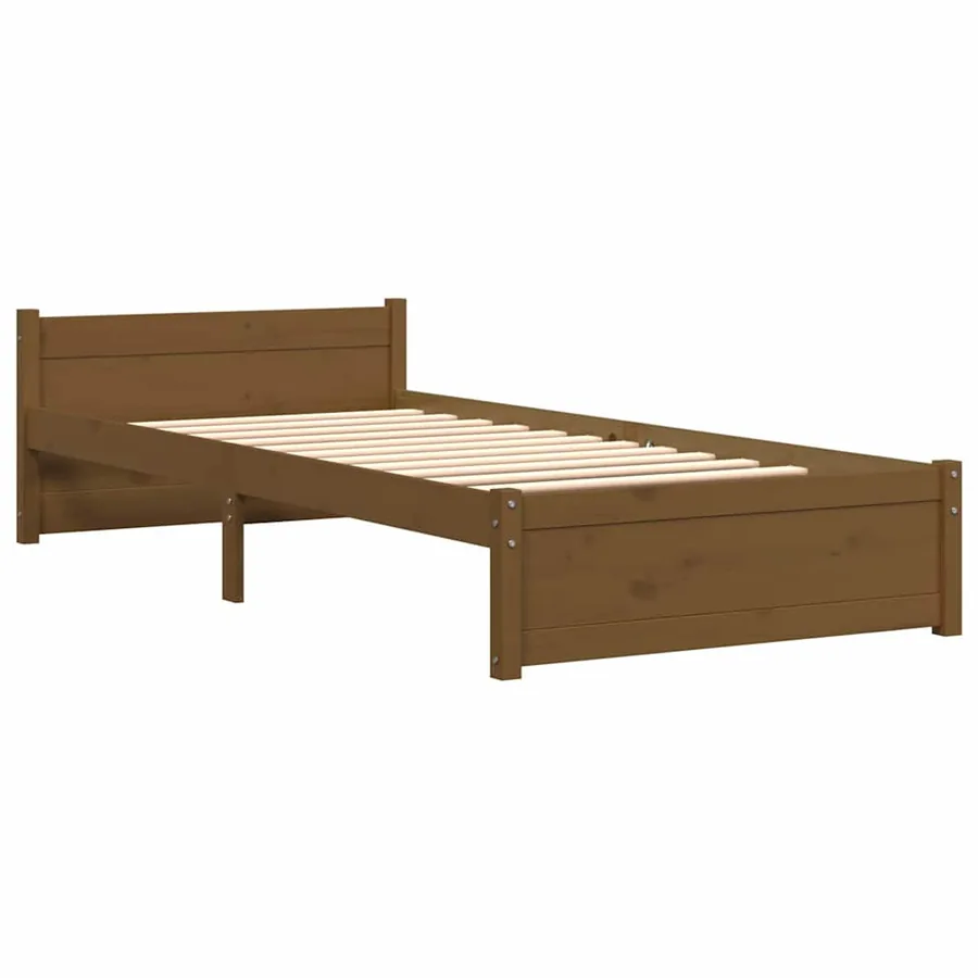 Cadre de lit sans matelas marron miel bois massif 75x190 cm - 3