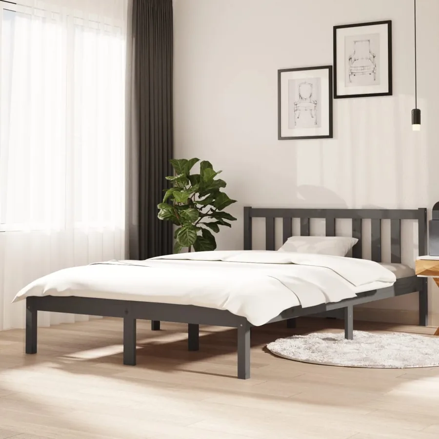 Cadre de lit sans matelas gris bois massif 120x200 cm