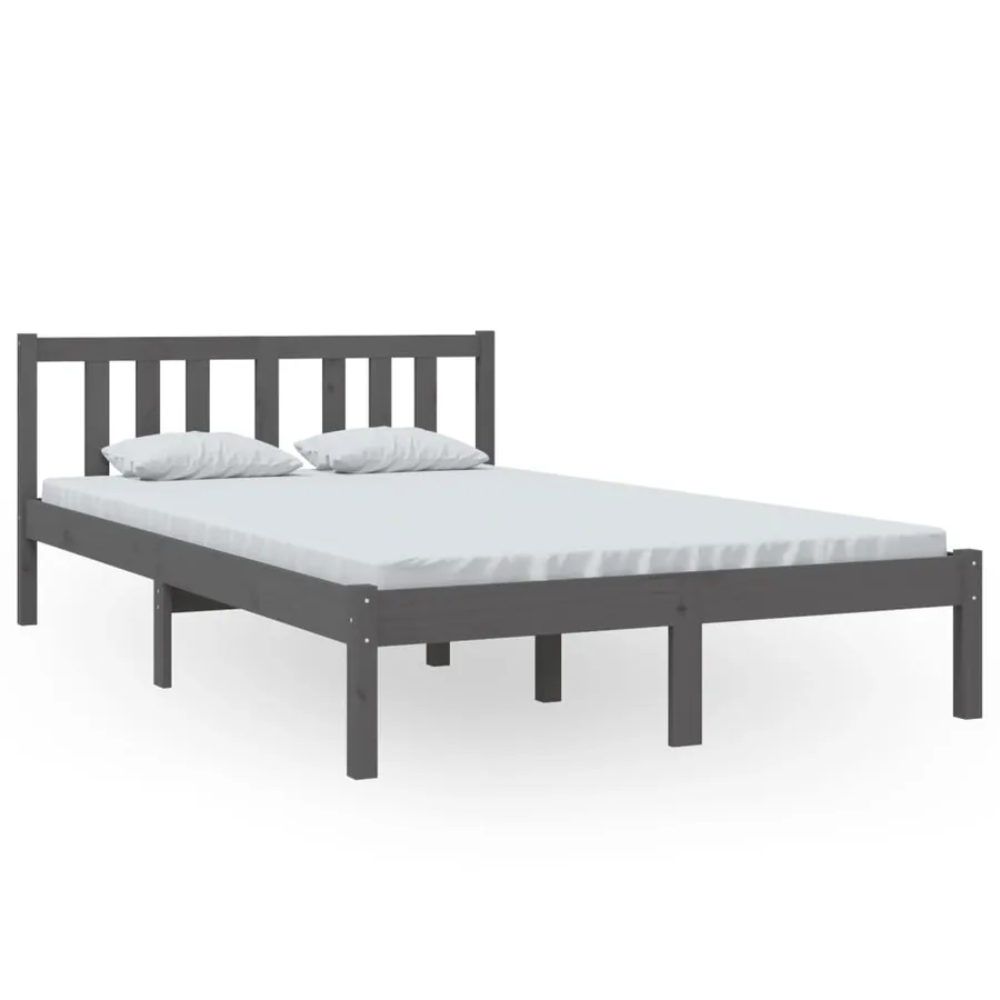 Cadre de lit sans matelas gris bois massif 120x200 cm - 2