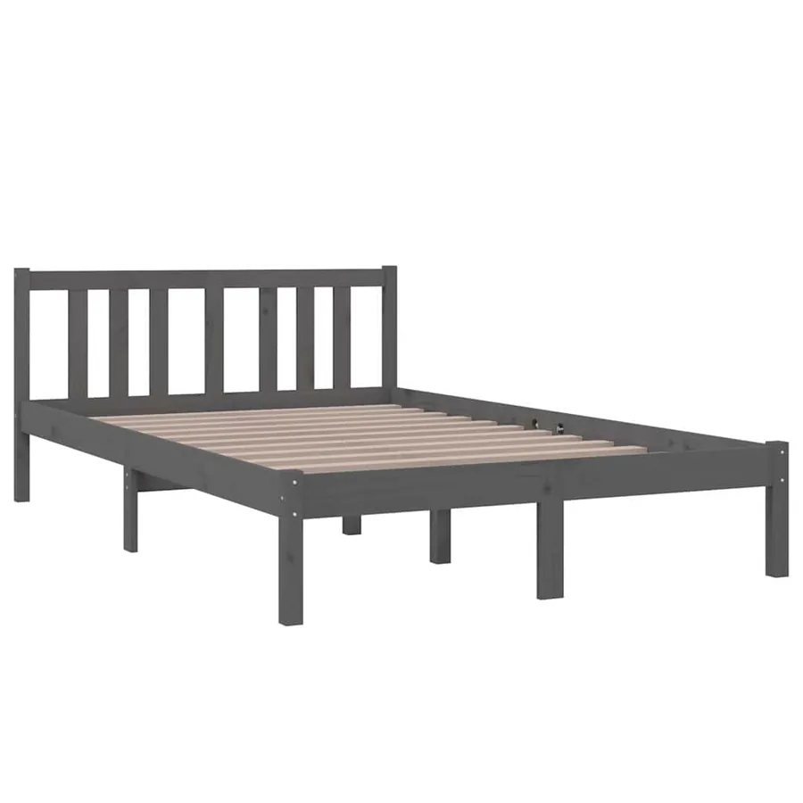 Cadre de lit sans matelas gris bois massif 120x200 cm - 3