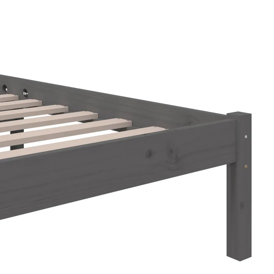 Cadre de lit sans matelas gris bois massif 120x200 cm - 6