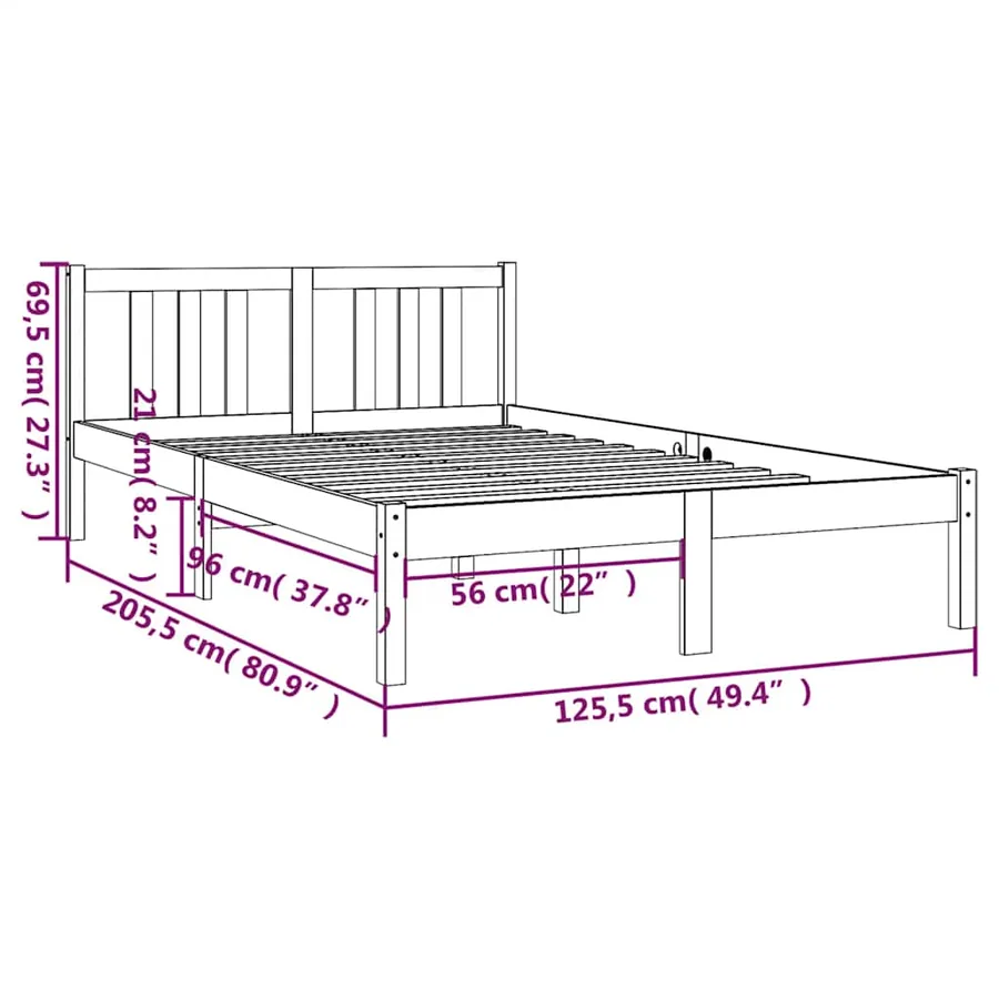 Cadre de lit sans matelas gris bois massif 120x200 cm - 9