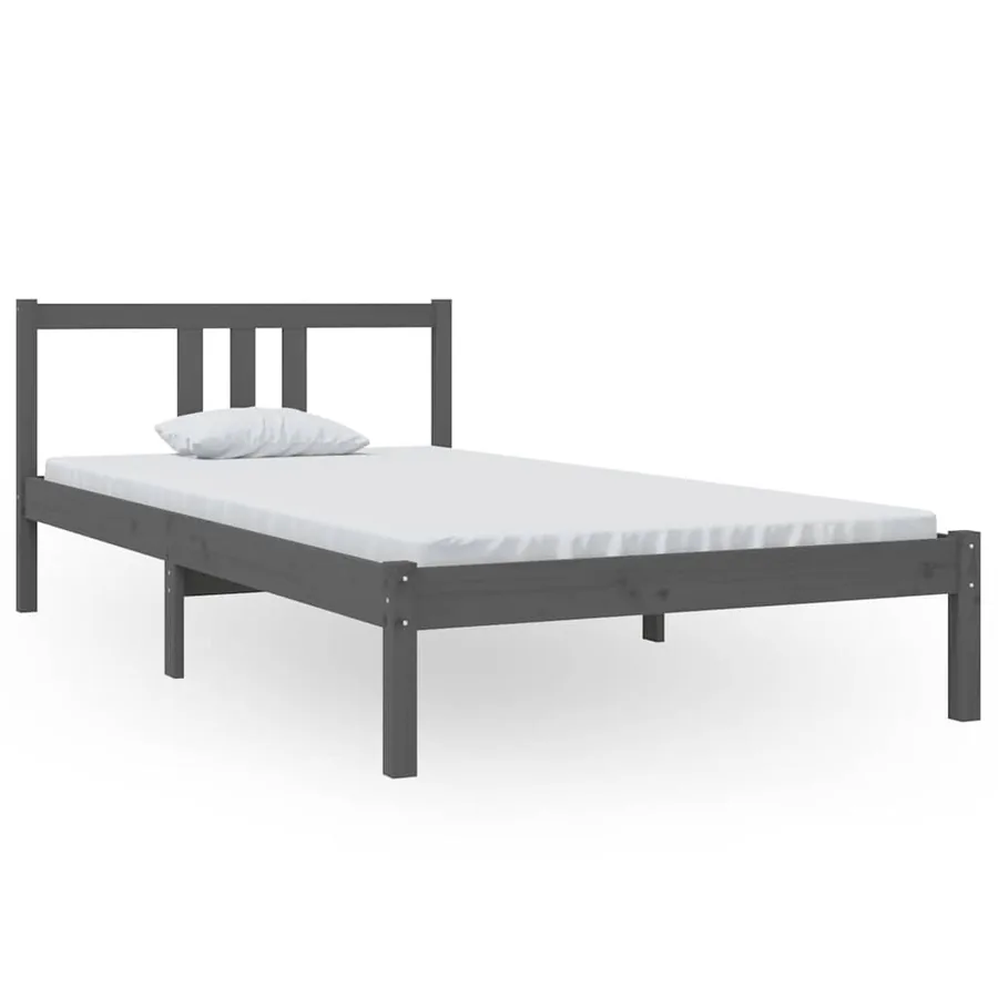 Cadre de lit sans matelas gris bois massif 100x200 cm - 2