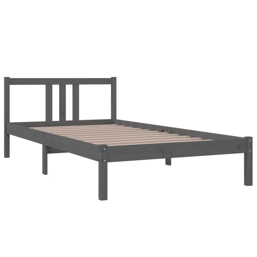 Cadre de lit sans matelas gris bois massif 100x200 cm - 3