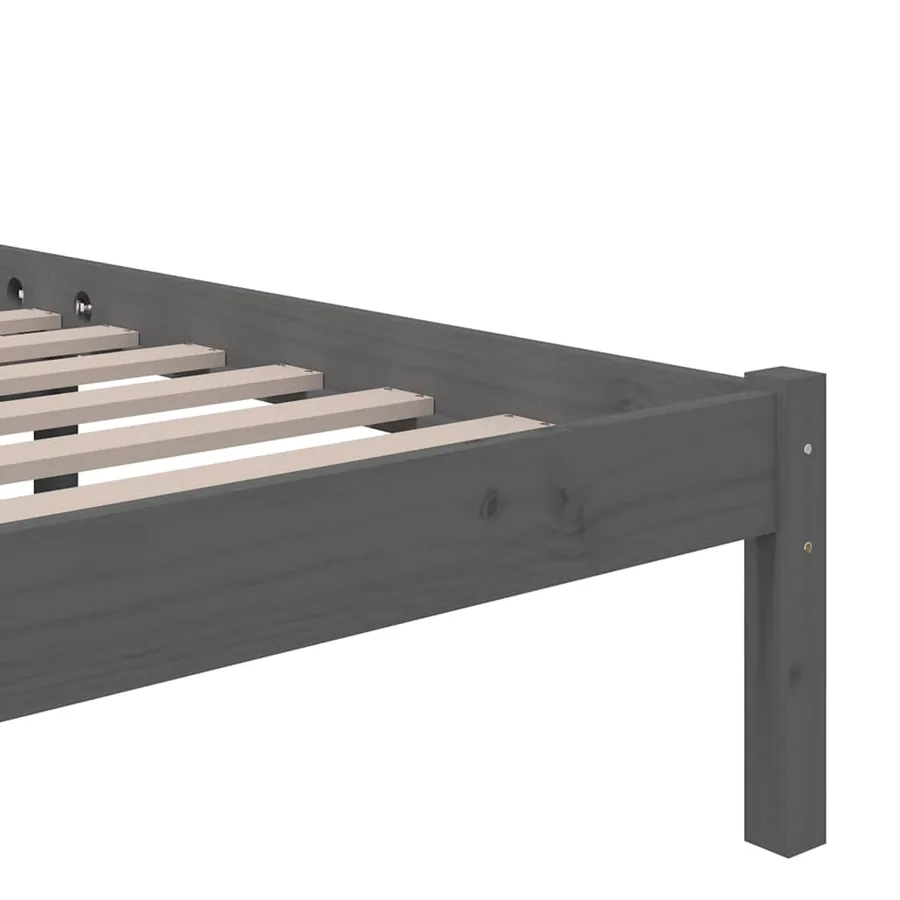 Cadre de lit sans matelas gris bois massif 100x200 cm - 6