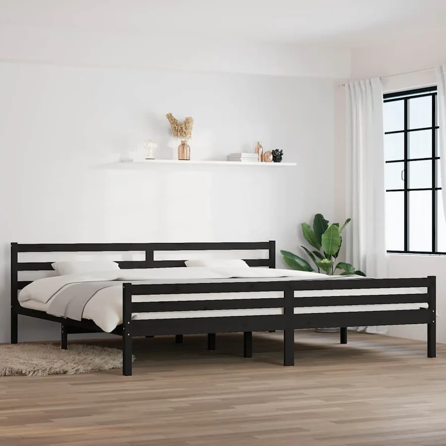 Cadre de lit sans matelas noir bois massif 200x200 cm