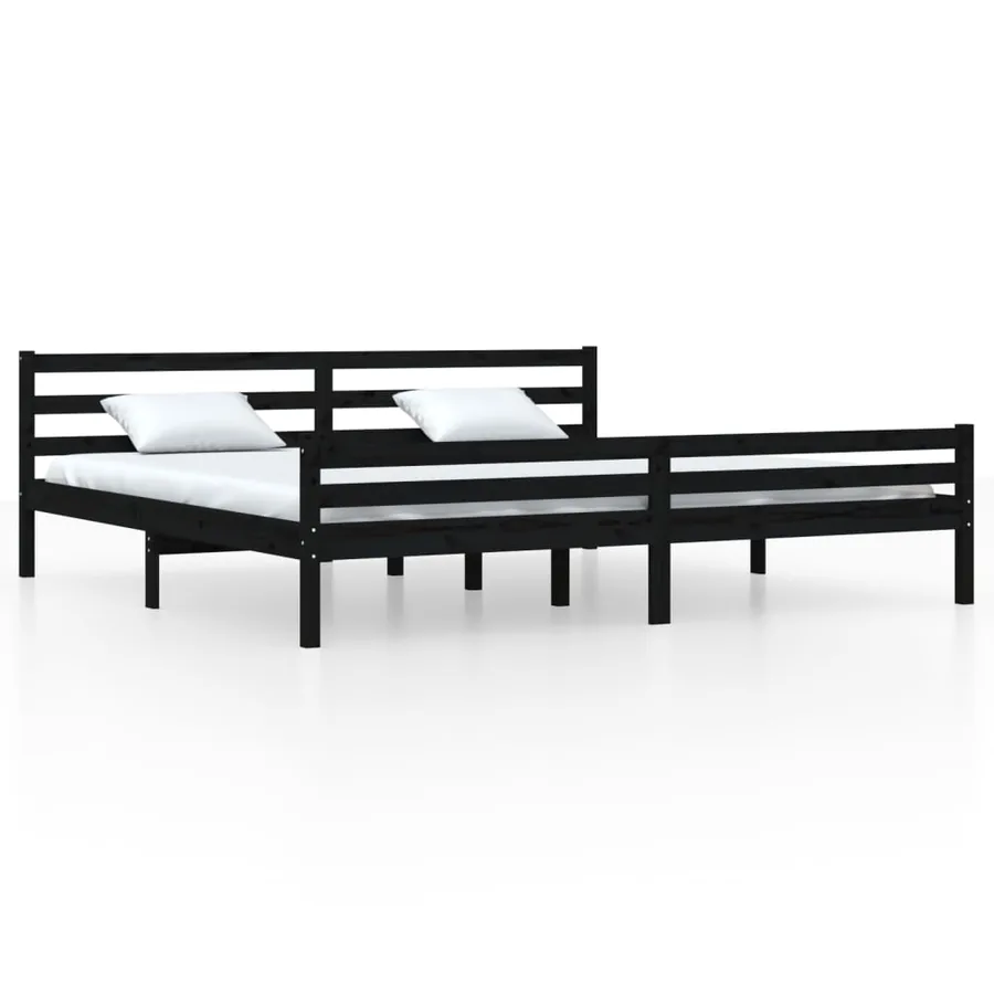 Cadre de lit sans matelas noir bois massif 200x200 cm - 2