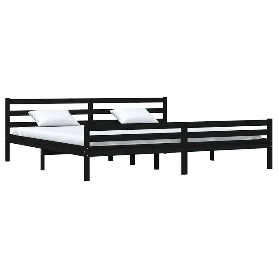 Cadre de lit sans matelas noir bois massif 200x200 cm - 3