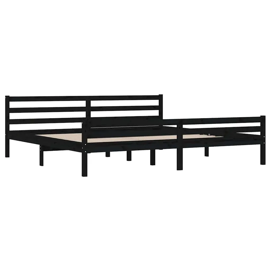 Cadre de lit sans matelas noir bois massif 200x200 cm - 4