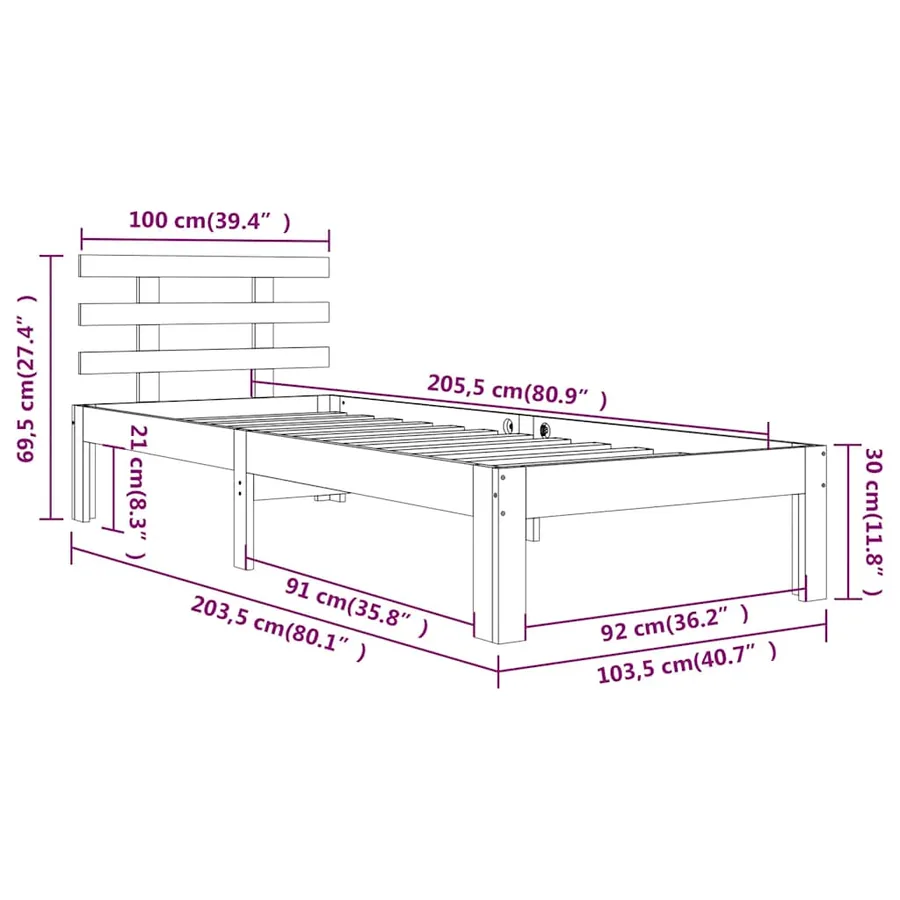 Cadre de lit sans matelas blanc bois massif 100x200 cm - 8