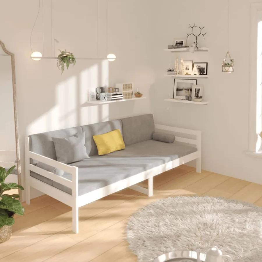 Lit de jour sans matelas blanc 80x200 cm bois de pin massif - 4
