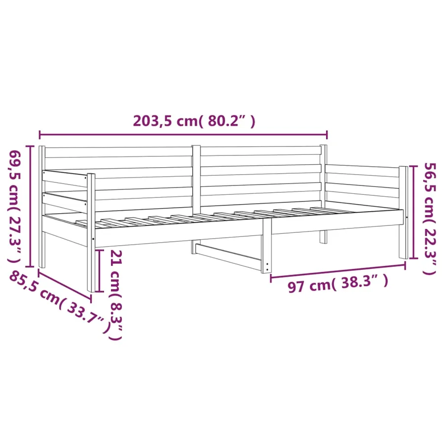 Lit de jour sans matelas blanc 80x200 cm bois de pin massif - 9