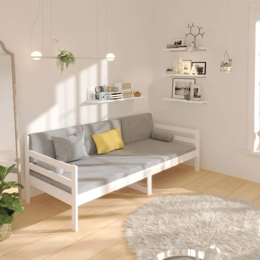 Lit de jour sans matelas blanc 90x190 cm bois de pin massif - 4