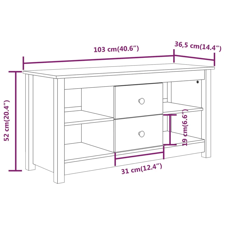 Meuble TV Noir 103x36,5x52 cm Bois de pin massif - 10