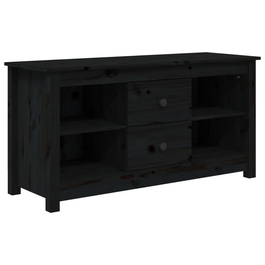 Meuble TV Noir 103x36,5x52 cm Bois de pin massif - 2