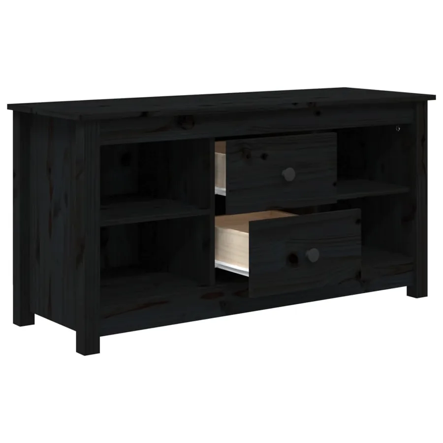 Meuble TV Noir 103x36,5x52 cm Bois de pin massif - 4