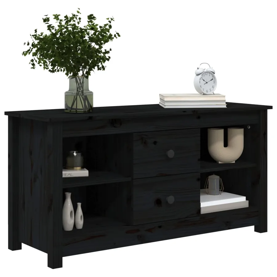 Meuble TV Noir 103x36,5x52 cm Bois de pin massif - 7