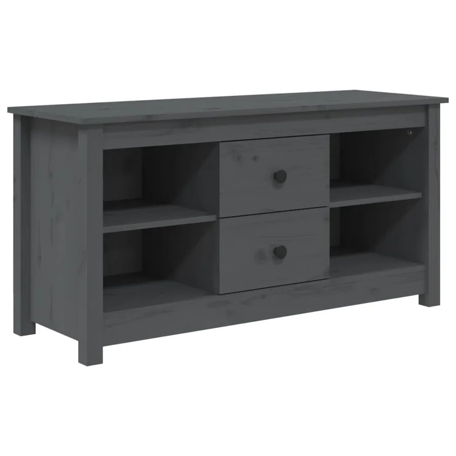 Meuble TV Gris 103x36,5x52 cm Bois de pin massif - 2