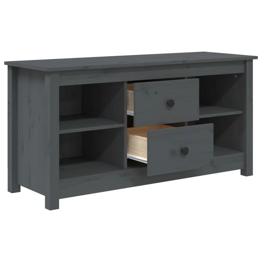 Meuble TV Gris 103x36,5x52 cm Bois de pin massif - 4