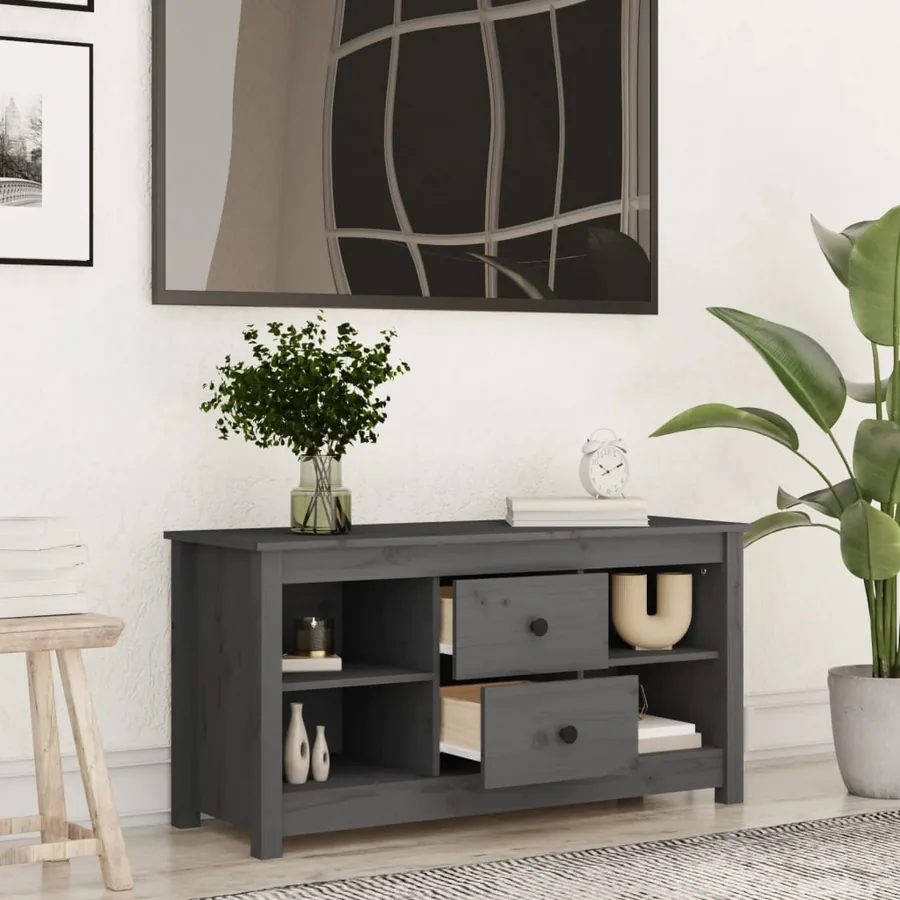 Meuble TV Gris 103x36,5x52 cm Bois de pin massif - 6