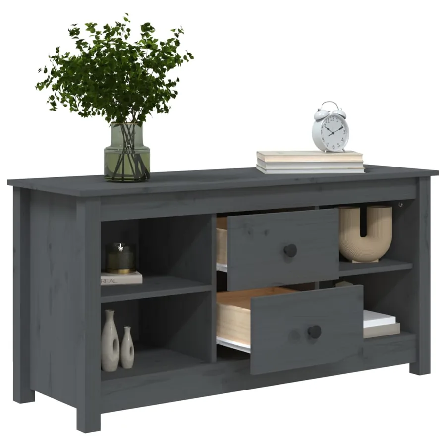 Meuble TV Gris 103x36,5x52 cm Bois de pin massif - 8
