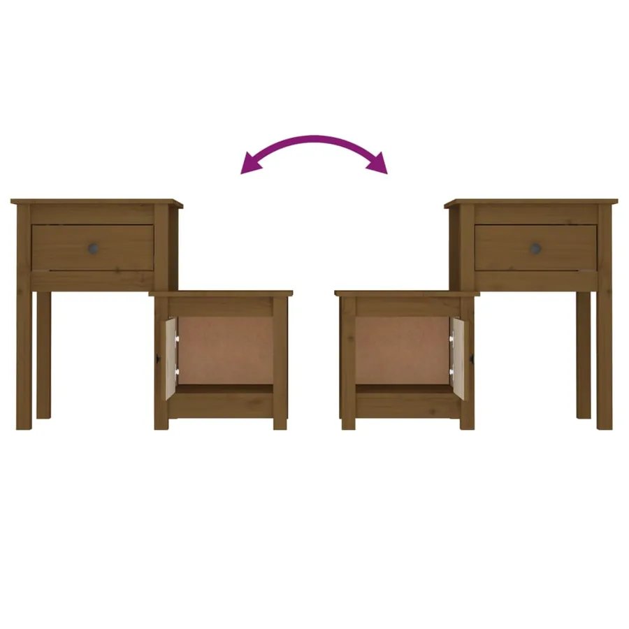 Tables de chevet 2 pcs Marron miel 79,5x38x65,5 cm Pin solide - 6