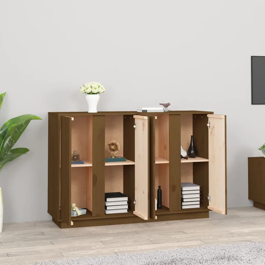Buffet Marron miel 120x35x80 cm Bois massif de pin - 3