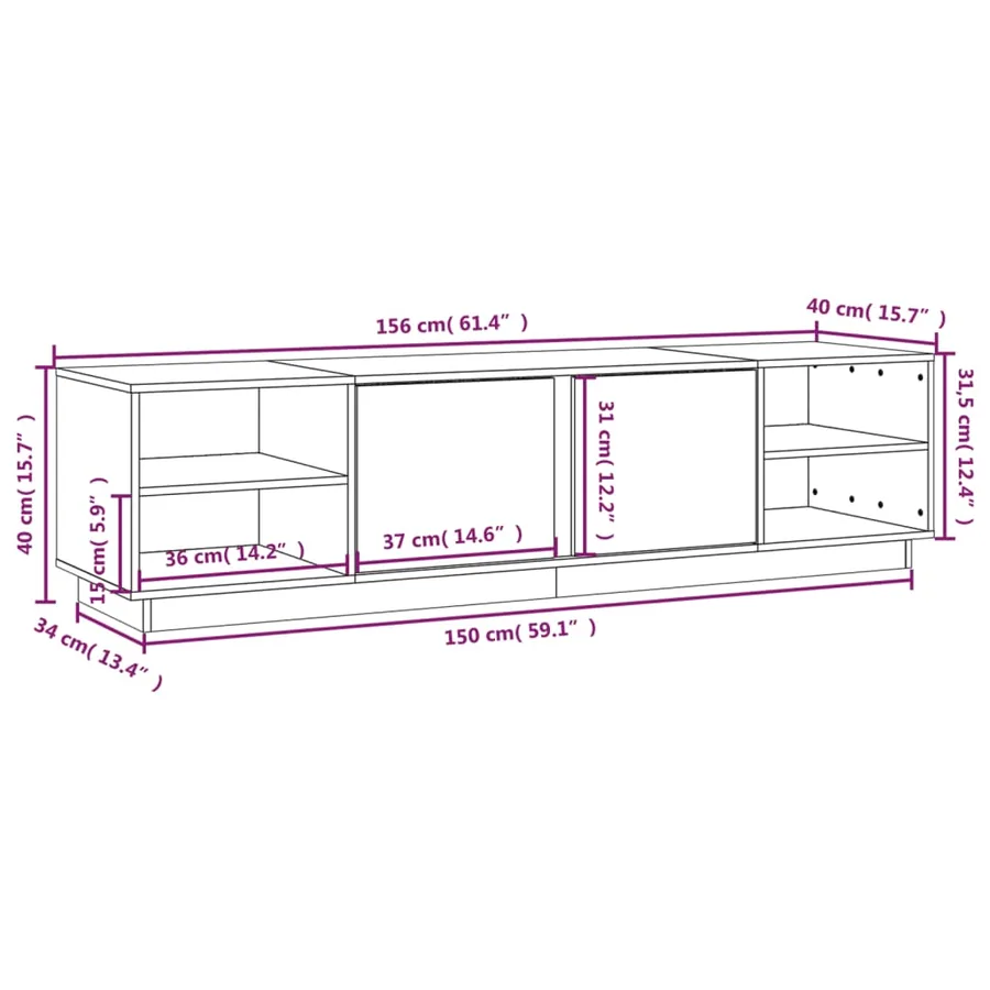 Meuble TV Blanc 156x40x40 cm Bois de pin massif - 10