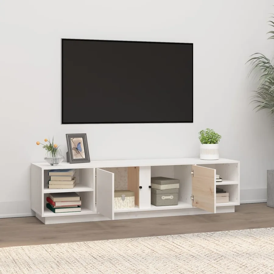 Meuble TV Blanc 156x40x40 cm Bois de pin massif - 3