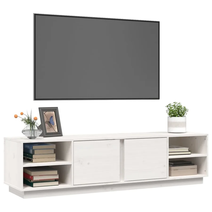 Meuble TV Blanc 156x40x40 cm Bois de pin massif - 4