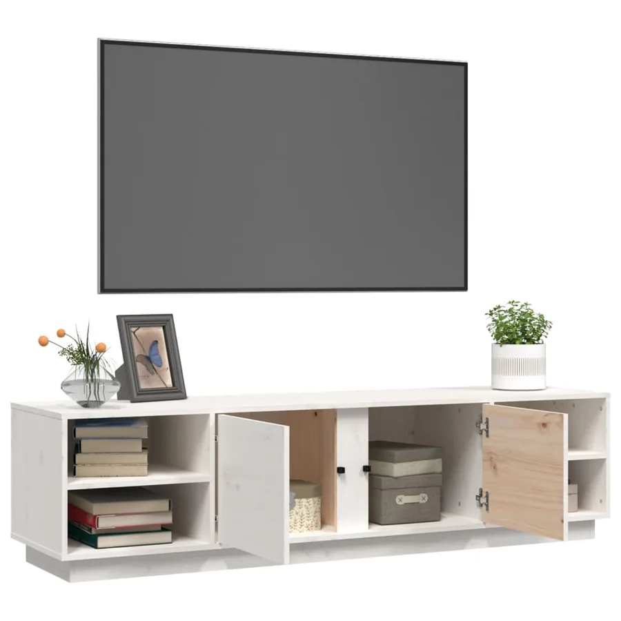 Meuble TV Blanc 156x40x40 cm Bois de pin massif - 5