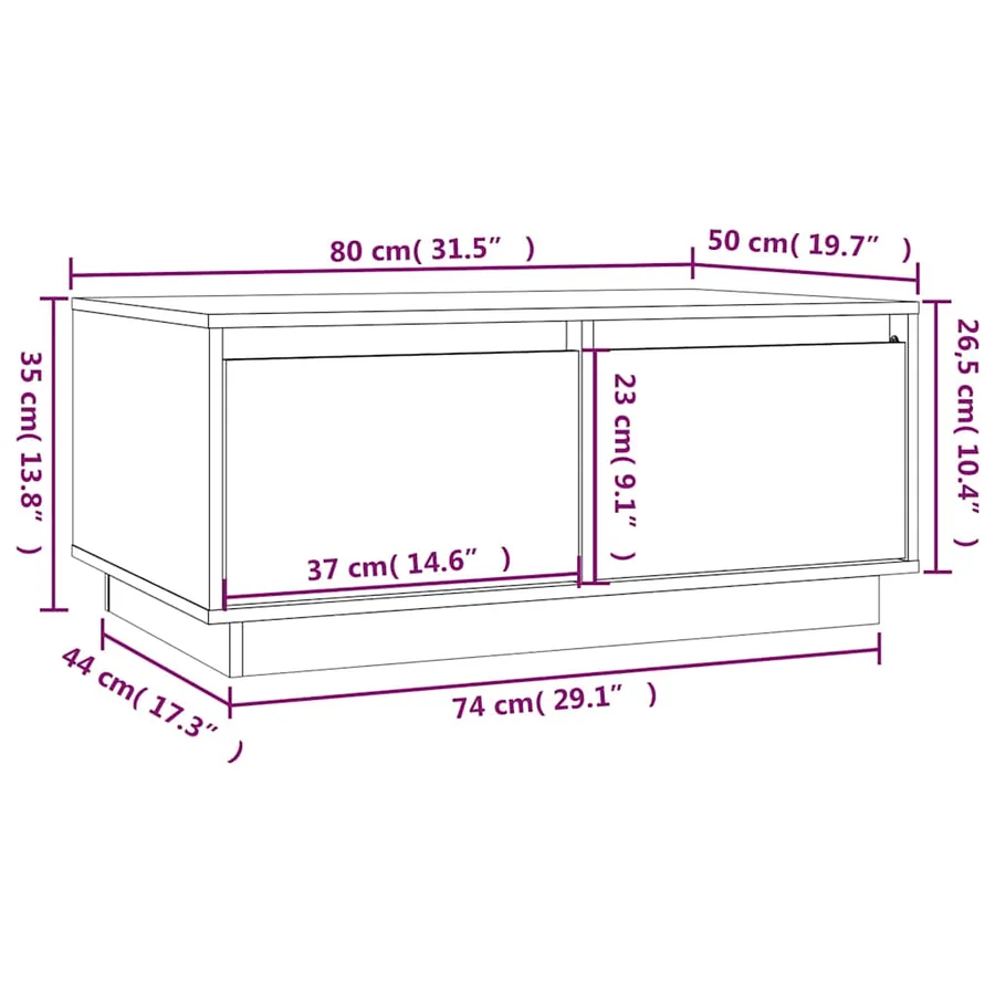 Table basse Noir 80x50x35 cm Bois massif de pin - 10