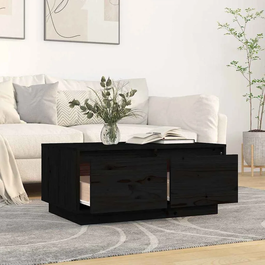 Table basse Noir 80x50x35 cm Bois massif de pin - 3