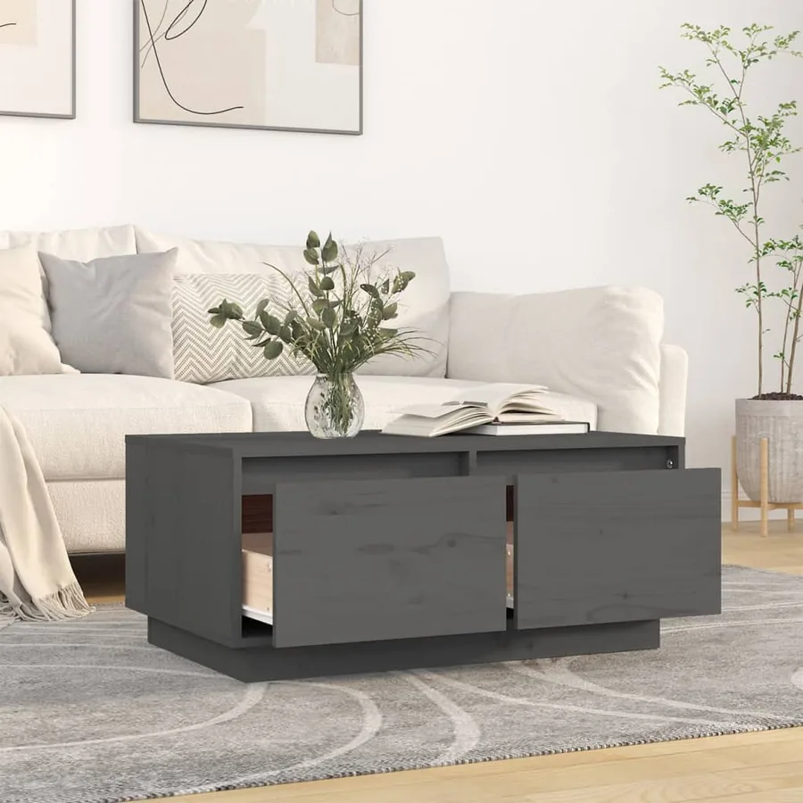 Table basse Gris 80x50x35 cm Bois massif de pin - 3