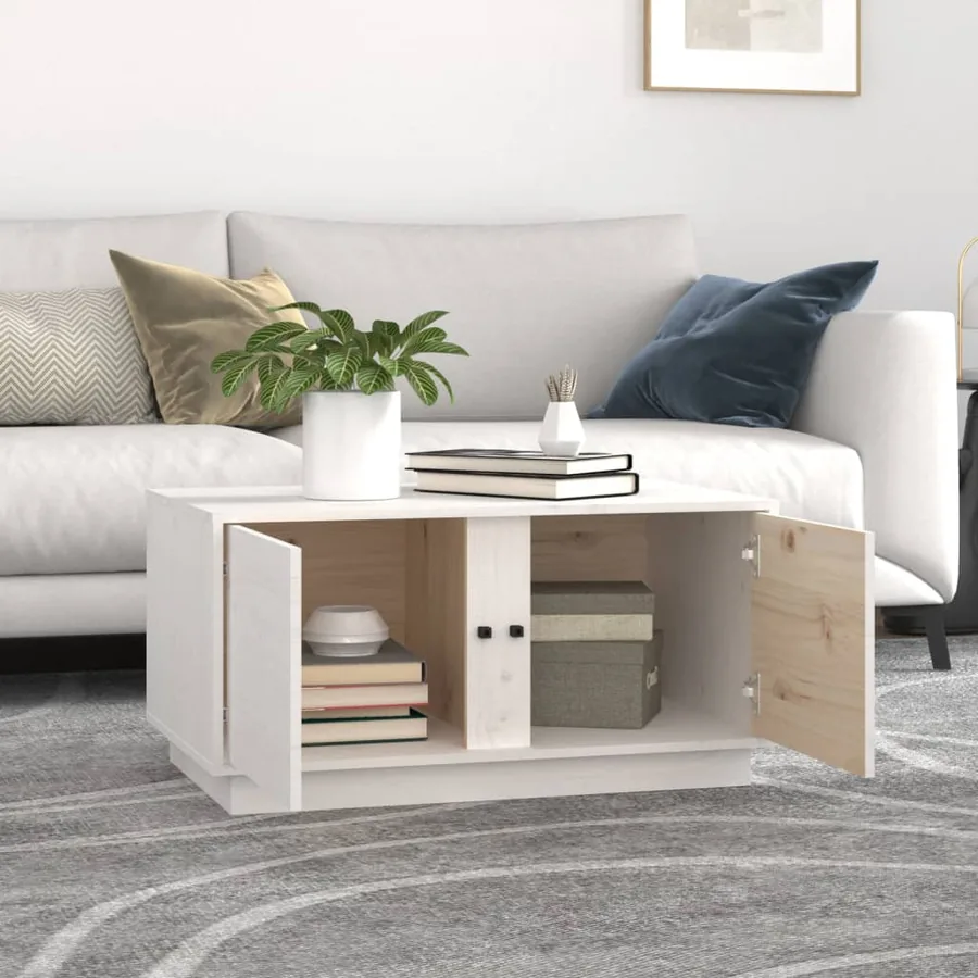 Table basse Blanc 80x50x40 cm Bois massif de pin - 3