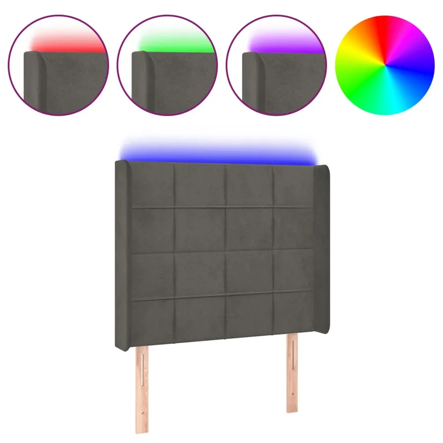 Tête de lit à LED Gris foncé 103x16x118/128 cm Velours - 2